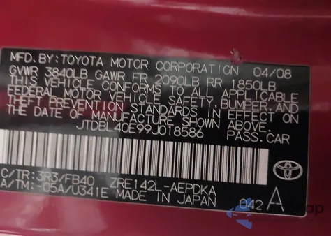 2009 Toyota Corolla Le из США, поврежденный, VIN JTDBL40E99J018586